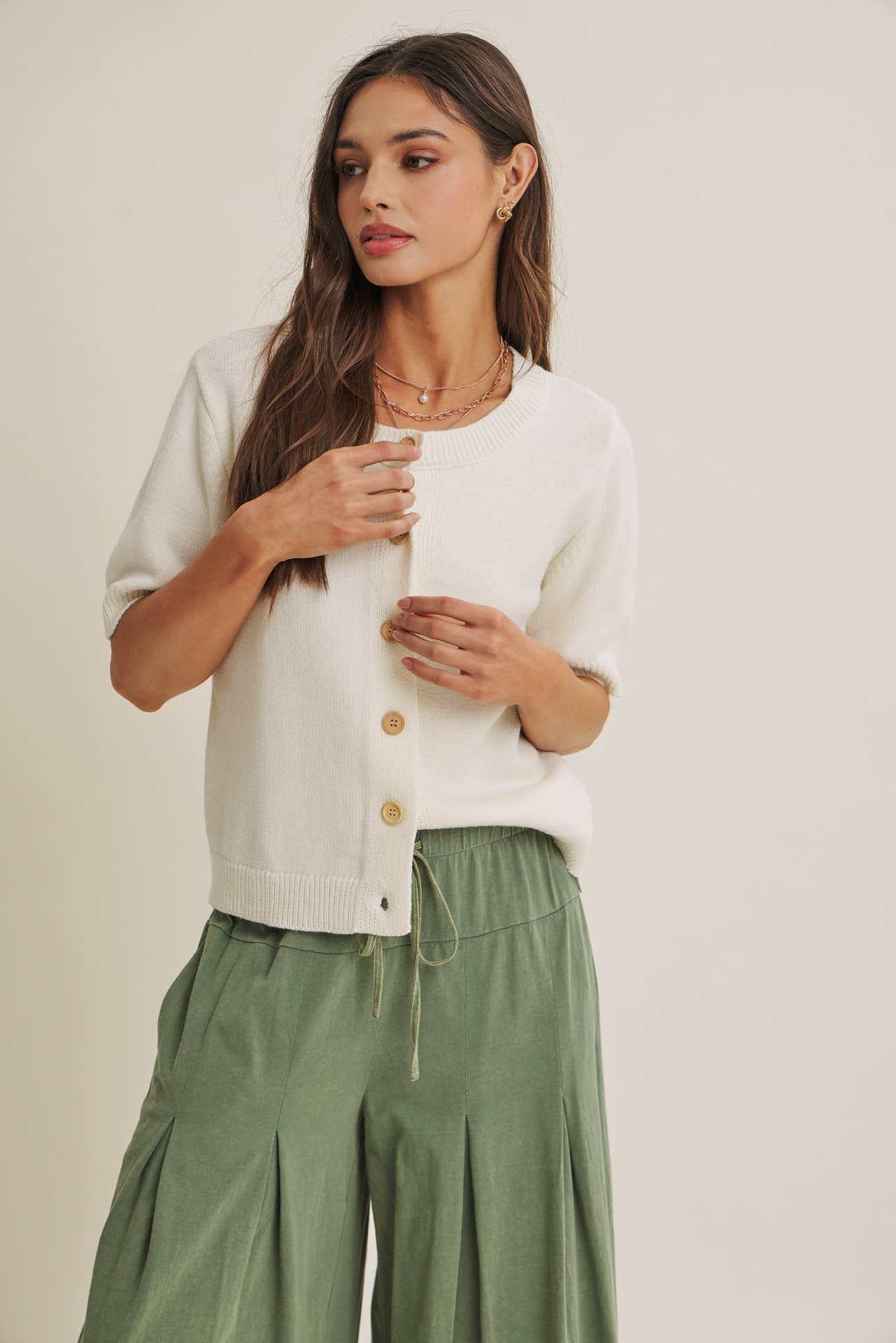 Cotton Knit Cardigan - Buttoned as Top | Women's Knit Layering Piece