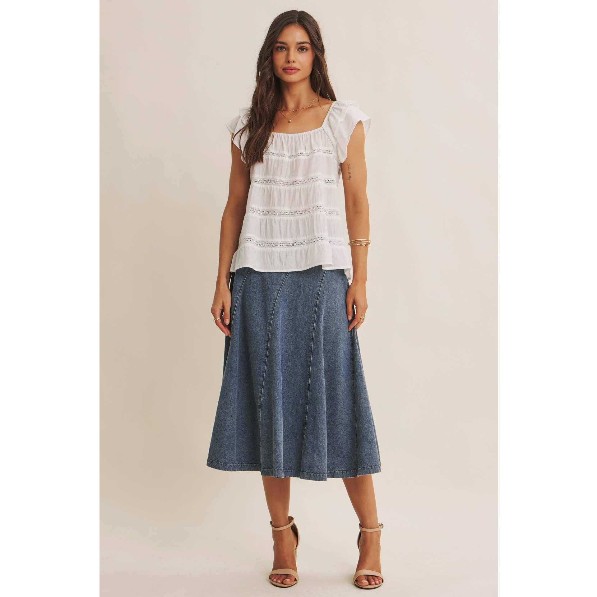 Ruffle Sleeve Tiered Top - Square Neckline Detail | Vintage Inspired