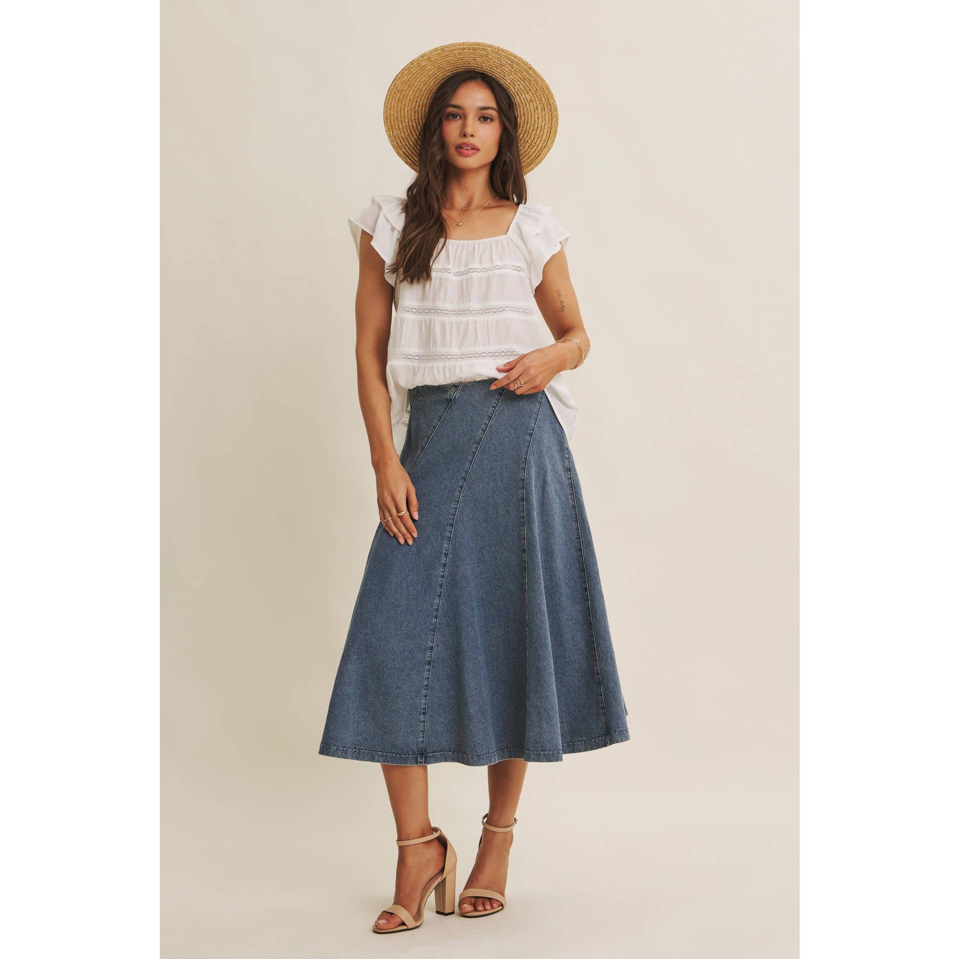 Ruffle Sleeve Tiered Top - Full Length View | Lightweight Rayon