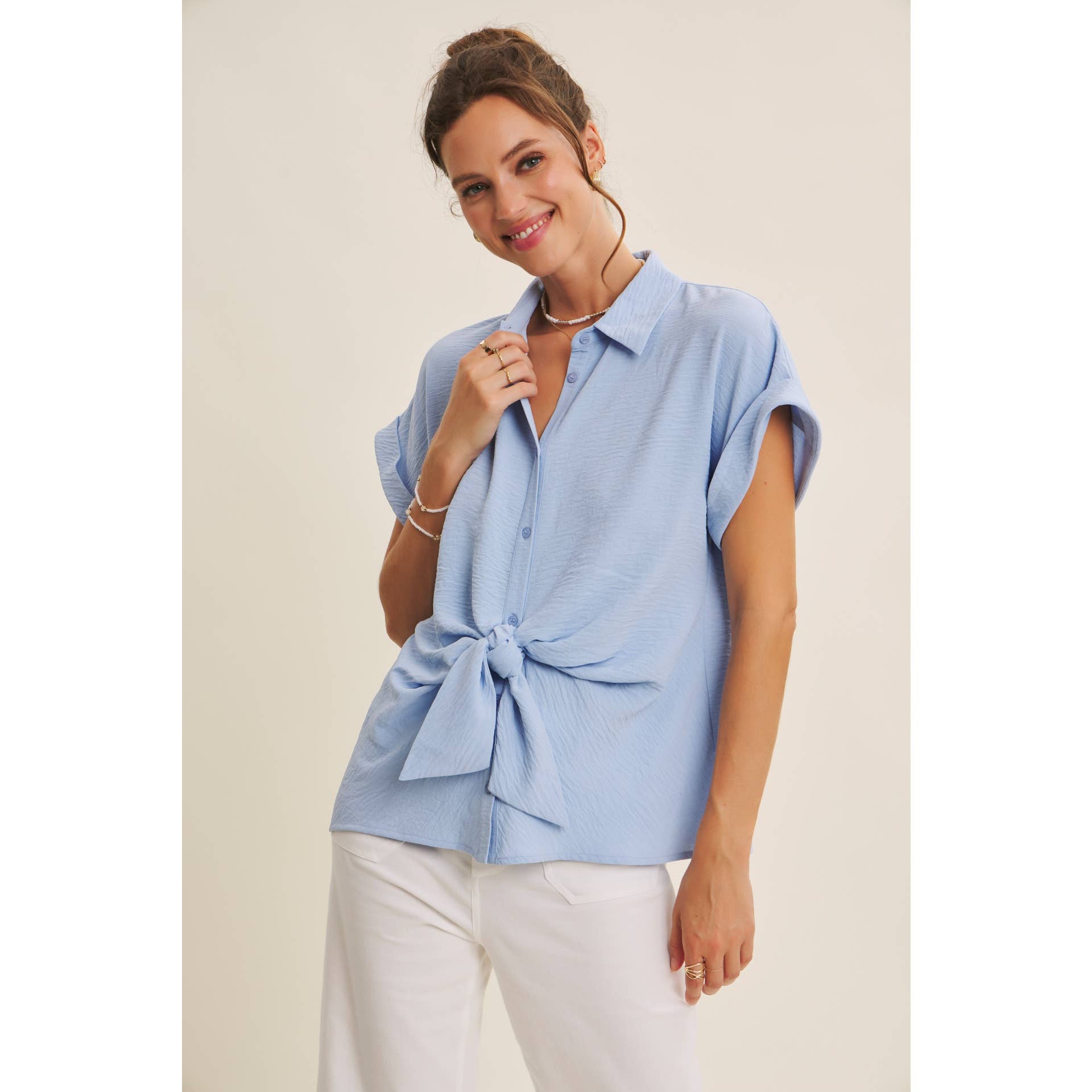 Knotted Blouse Top - Styled for Work | Tailored Trousers