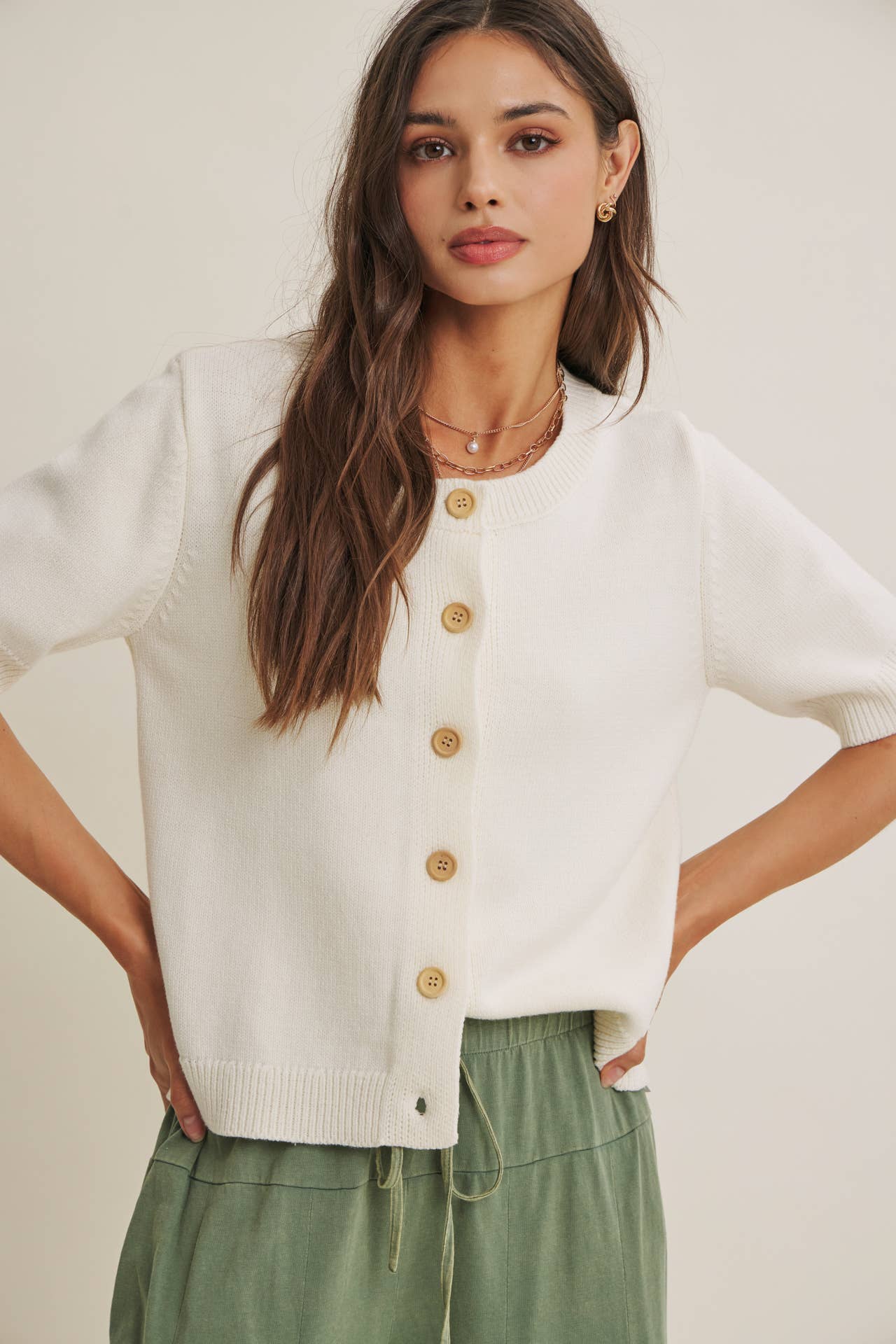 Weekend Coffee Cotton Knit Cardigan - Front View | Minimal Silhouette