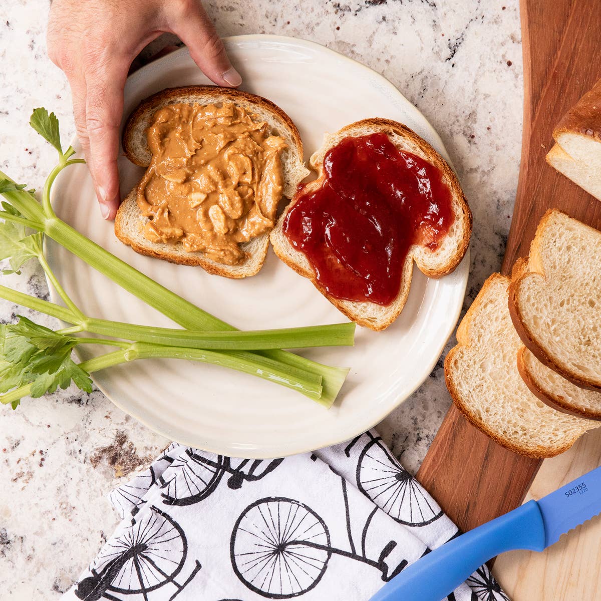 Peanut butter sandwhich made with Naked Strawberry Spread by Blake Hill – a no-sugar strawberry spread