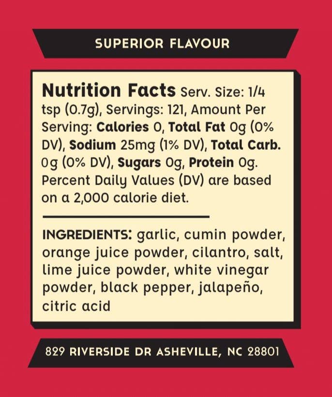 Nutrition Label for Carne Asada Rub by Spicewalla – Bold Latin Grill Seasoning