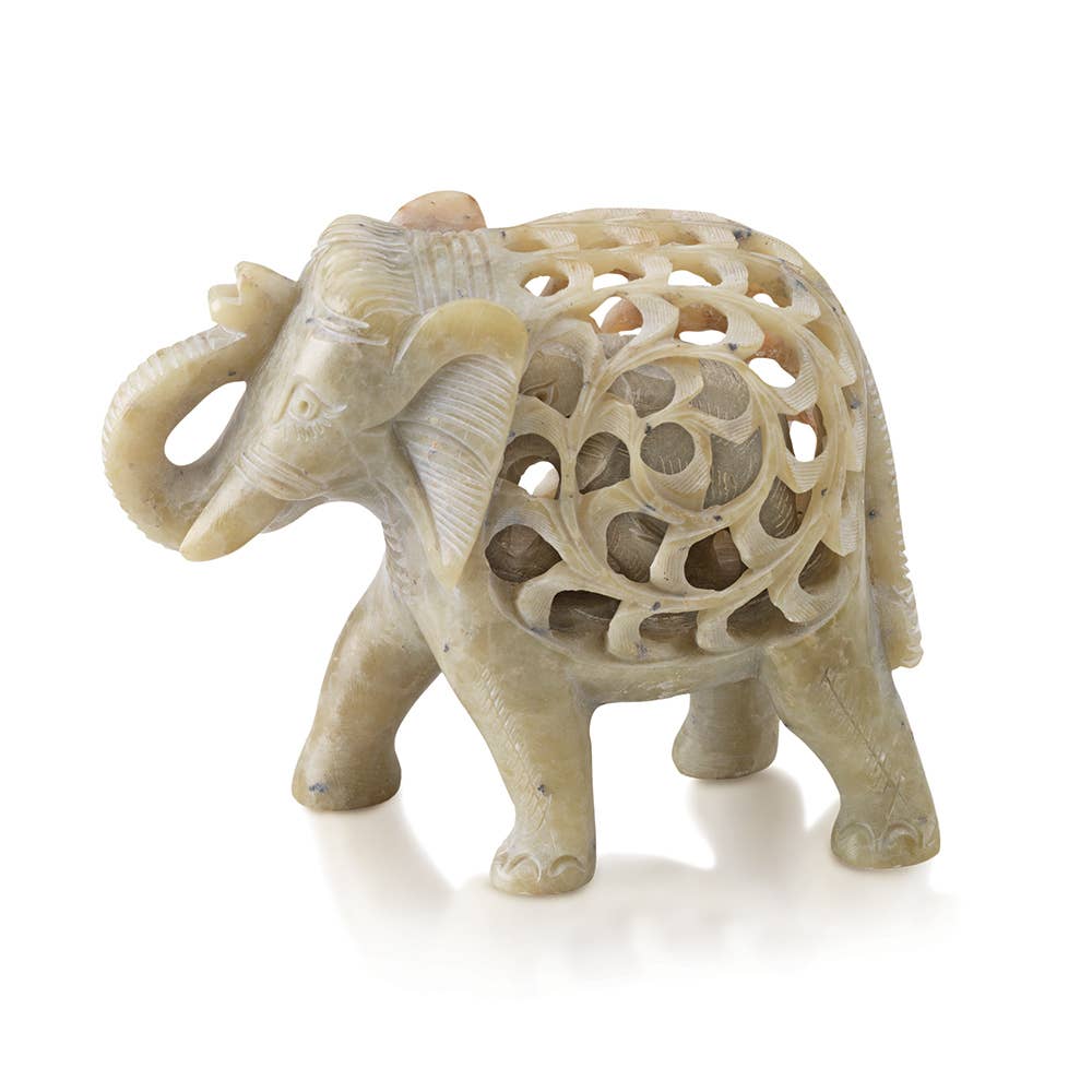 Double-Carved Gorara Elephant - Handcrafted Stone Home Accent
