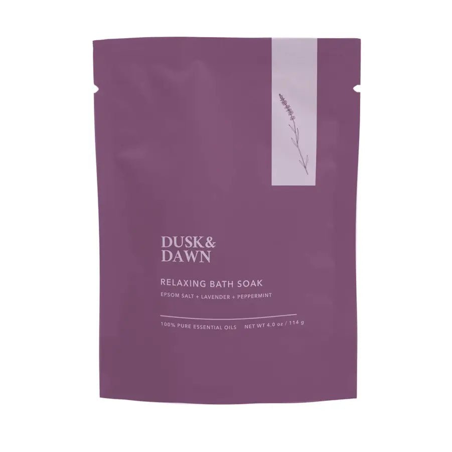 Dusk & Dawn Relaxing Bath Soak Lavender Peppermint Scent bath soak with Epsom salt and chamomile in resealable pouch