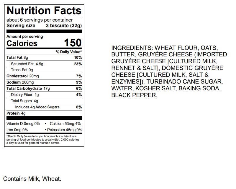 Effie’s Homemade Gruyère Biscuits nutrition facts and ingredients list