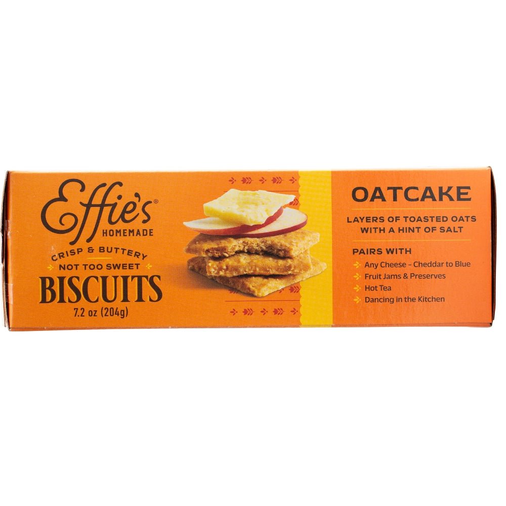 Box of Effie's Homemade Biscuits with an illustration of a biscuit sandwich on an orange background