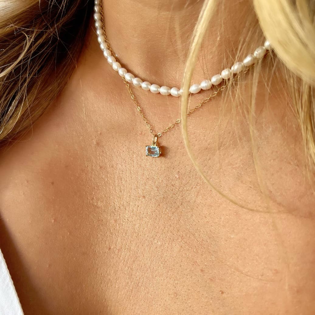 Another view of Everly Gold Filled Aquamarine Necklace by True by Kristy Jewelry