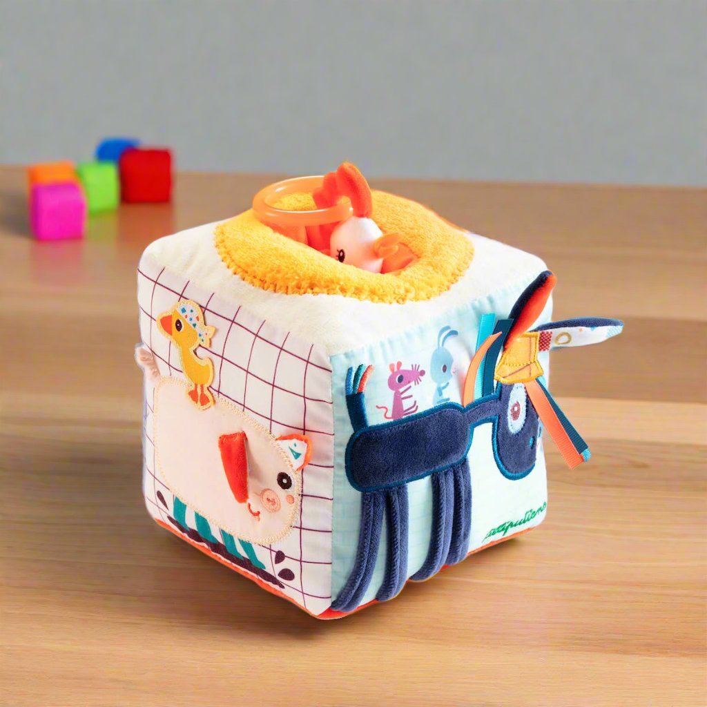 Farm Activity Sound Cube by Janod - Soft Sensory Toy with Animal Sounds