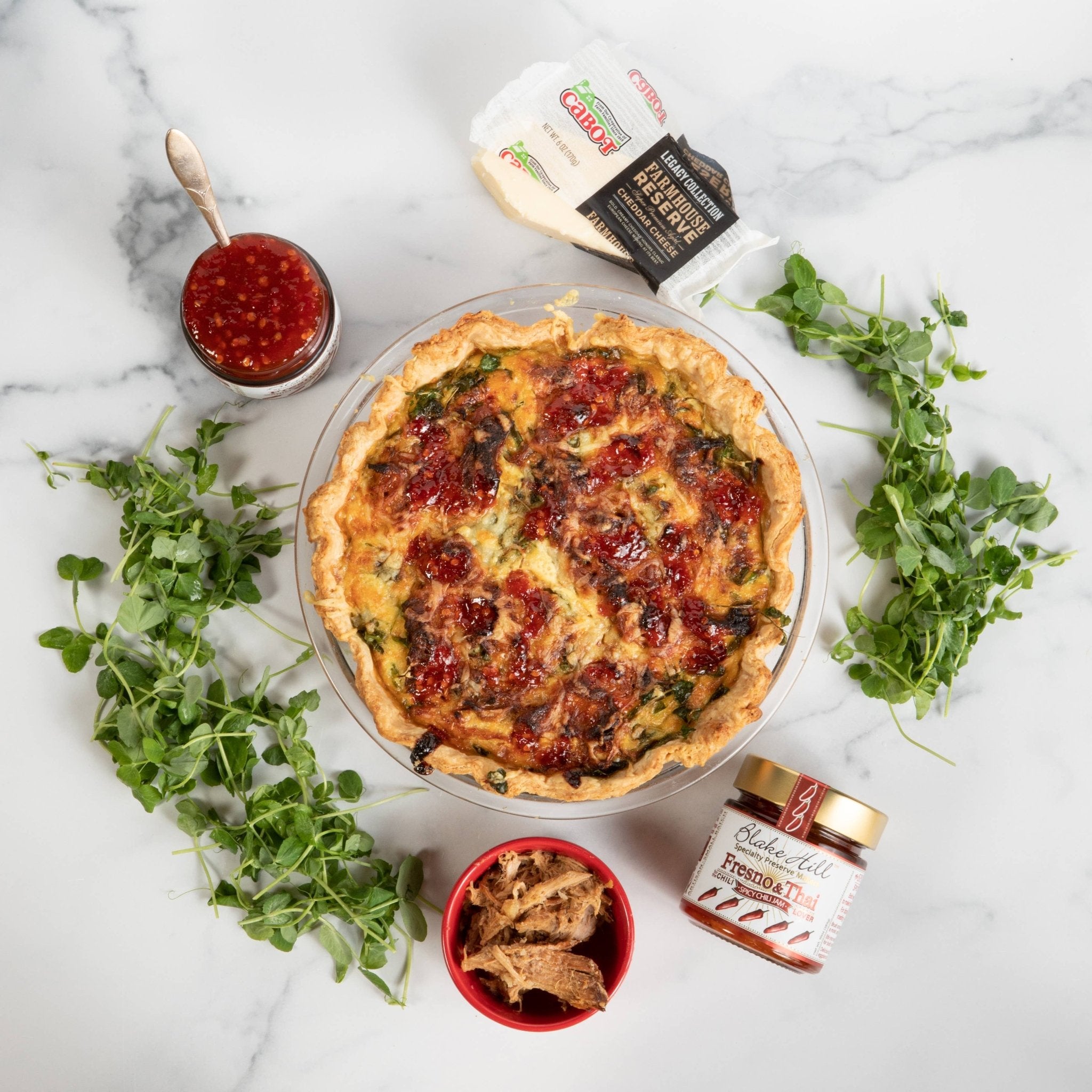 Quiche topped with Fresno & Thai Spicy Chili Jam by Blake Hill Preserves – Fresno chili jam