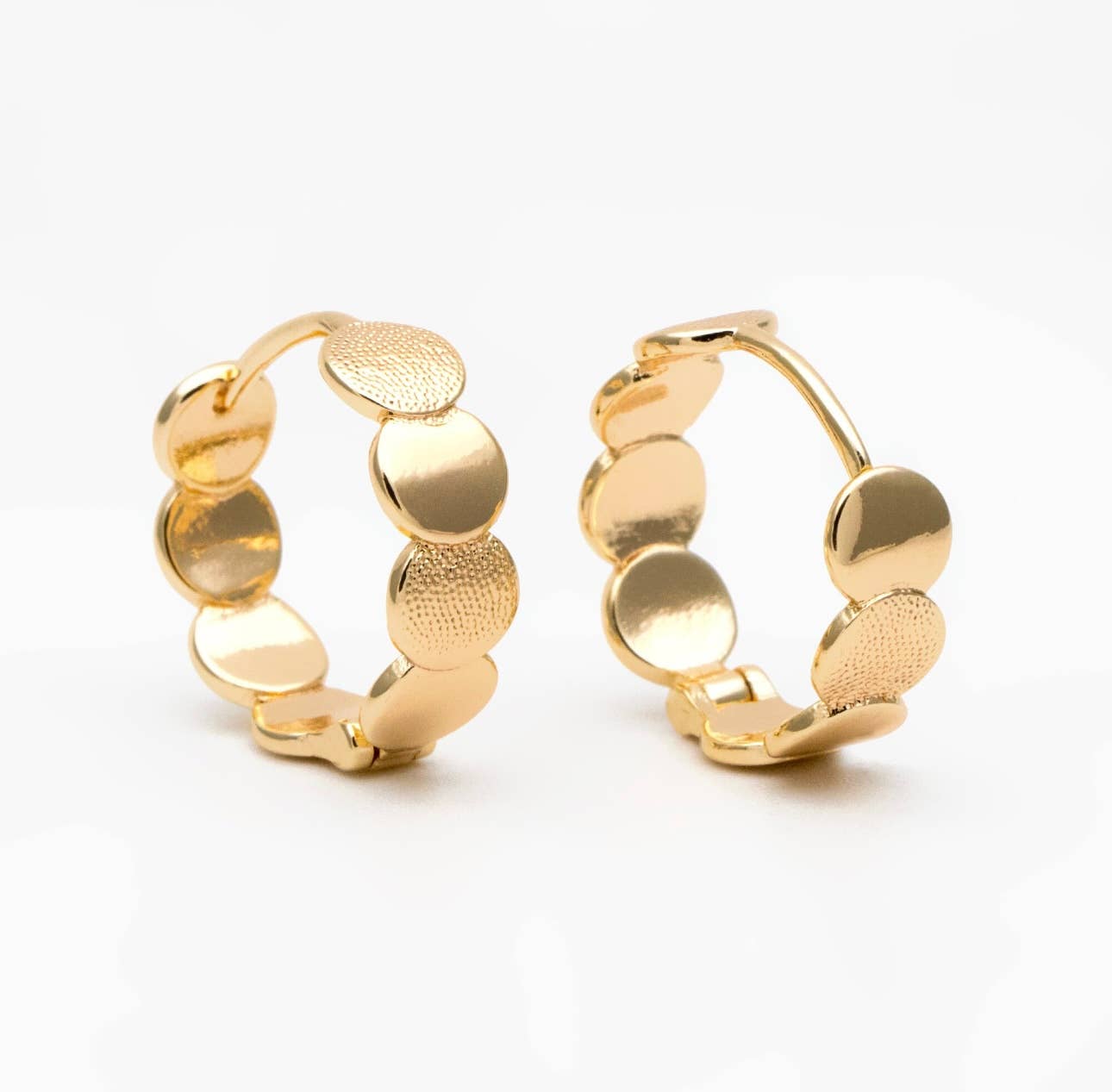 Another view of Grace Earrings by Bella Rey Jewelry — 18K Gold Plated Huggie Earrings