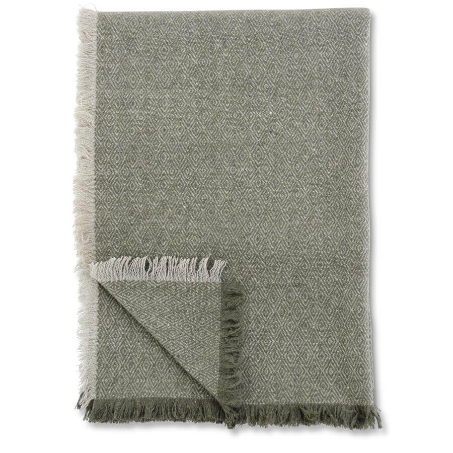 64 Inch Green & Tan Diamond Pattern Wool Blend Throw Blanket | Sudha's Emporium