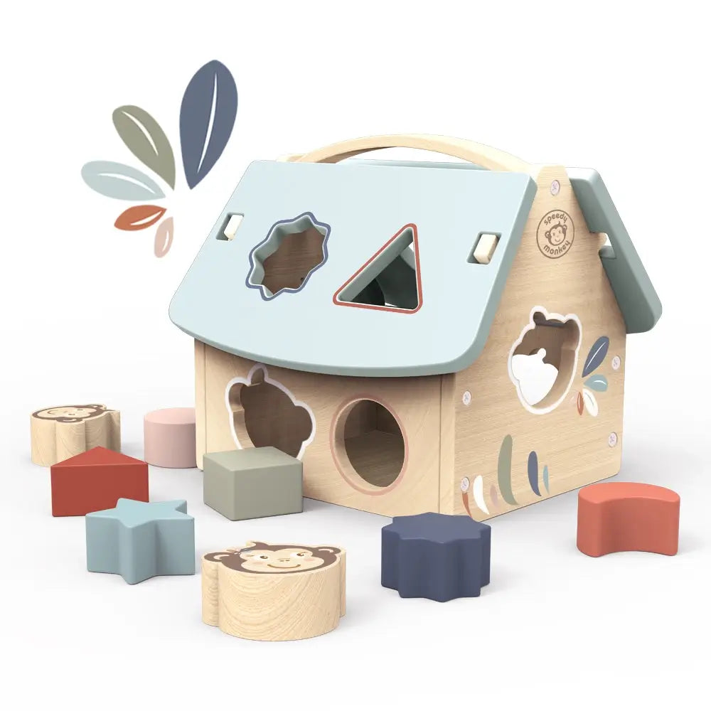 House Shape Sorter by Speed Monkey - Wooden Shape Sorter Toy