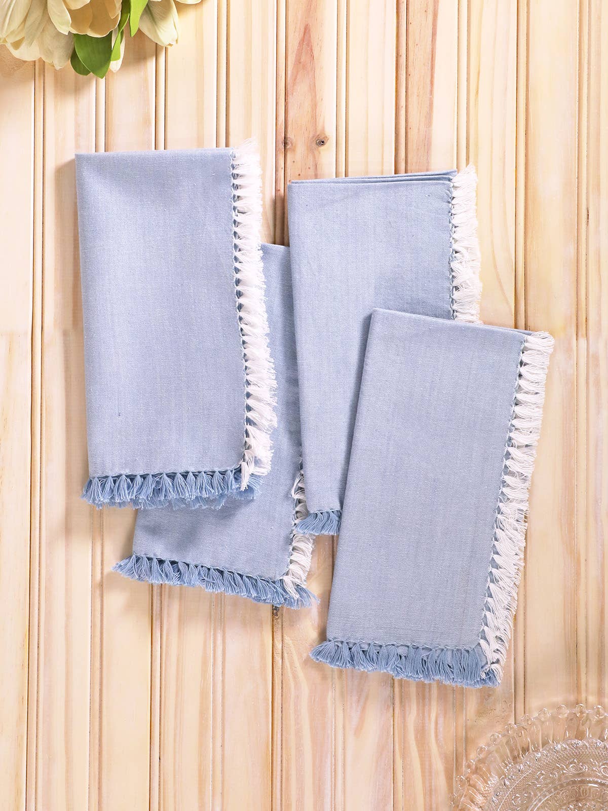 Light Blue Chambray Napkin Set by April Cornell. The set includes 4 napkins.