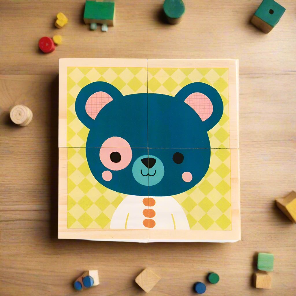 My First Blocks Forest Portraits by Janod – Bear Cube Animal Block Puzzle for Toddlers