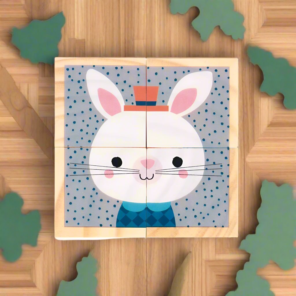 My First Blocks Forest Portraits by Janod – Bunny Cube Animal Block Puzzle for Toddlers