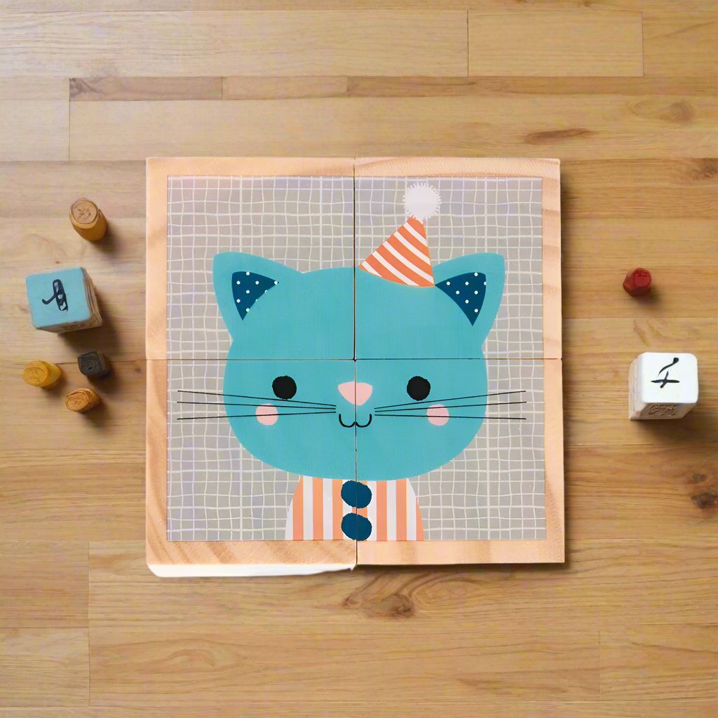 My First Blocks Forest Portraits by Janod – Cat Cube Animal Block Puzzle for Toddlers