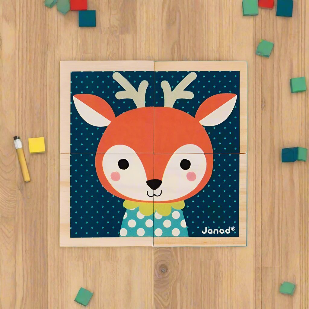 My First Blocks Forest Portraits by Janod – Deer Cube Animal Block Puzzle for Toddlers