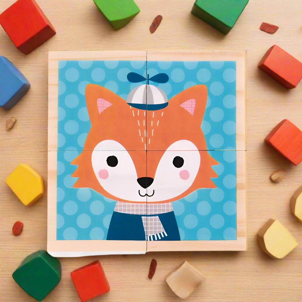 My First Blocks Forest Portraits by Janod – Fox Cube Animal Block Puzzle for Toddlers