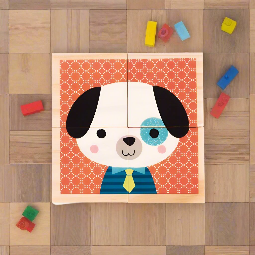 My First Blocks Forest Portraits by Janod – Puppy Cube Animal Block Puzzle for Toddlers