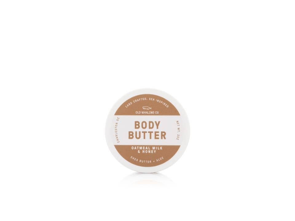 Oatmeal Milk & Honey 2oz travel size body butter  by Old Whaling Co in a plastic jar