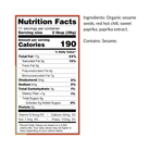 Nutrition label for Organic Spicy Tahini Squeeze Bottle by Seed + Mill – vegan, gluten-free