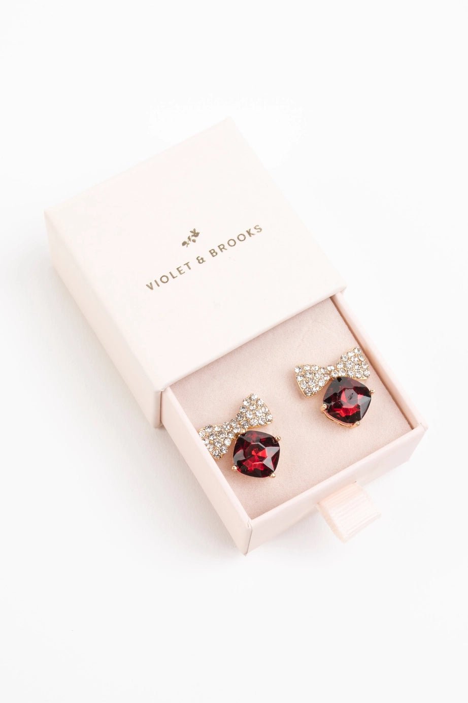 Ruby Bow Tie Boxed Post Earrings by Violet & Brooks – Crystal Bow Stud Earrings