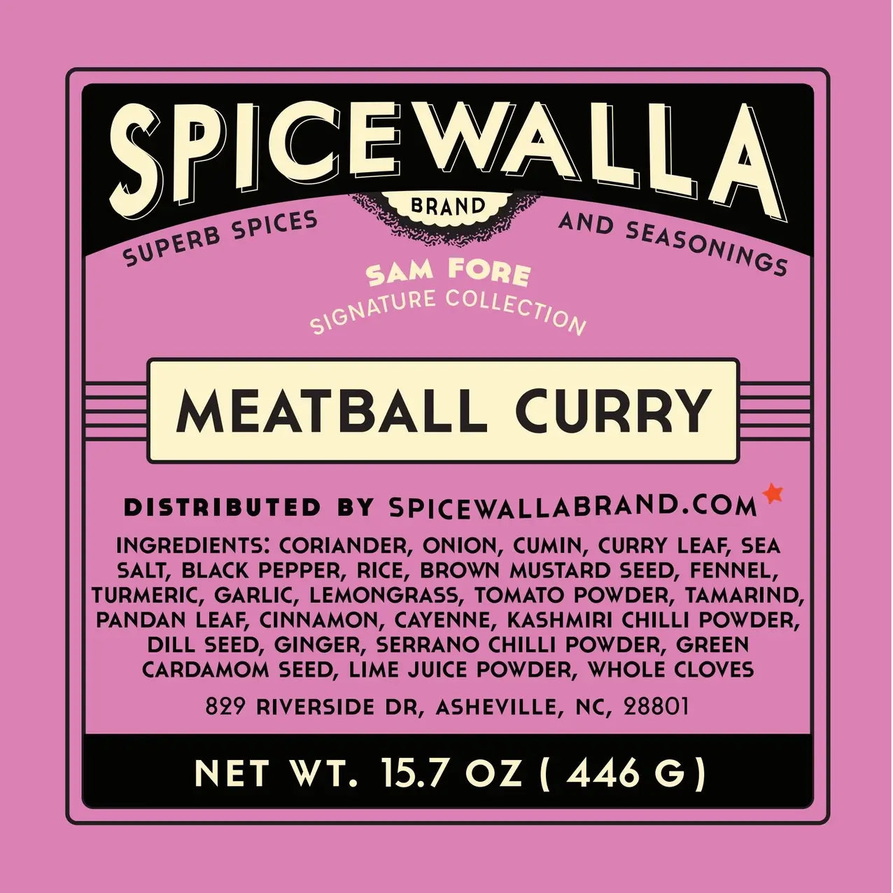 Ingredient label for Meatball Curry from the Sam Fore Signature Collection by Spicewalla – a Sri Lankan–Inspired Spice Blend