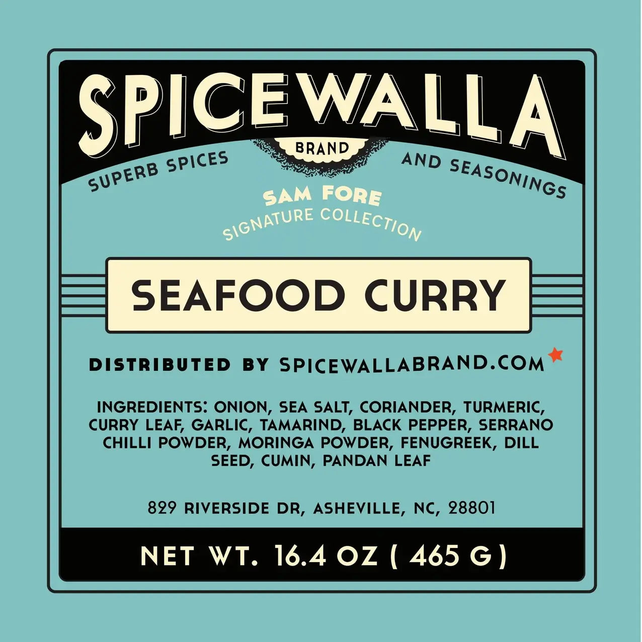 Ingredient label for Seafood Curry from the Sam Fore Signature Collection by Spicewalla – a Sri Lankan–Inspired Spice Blend