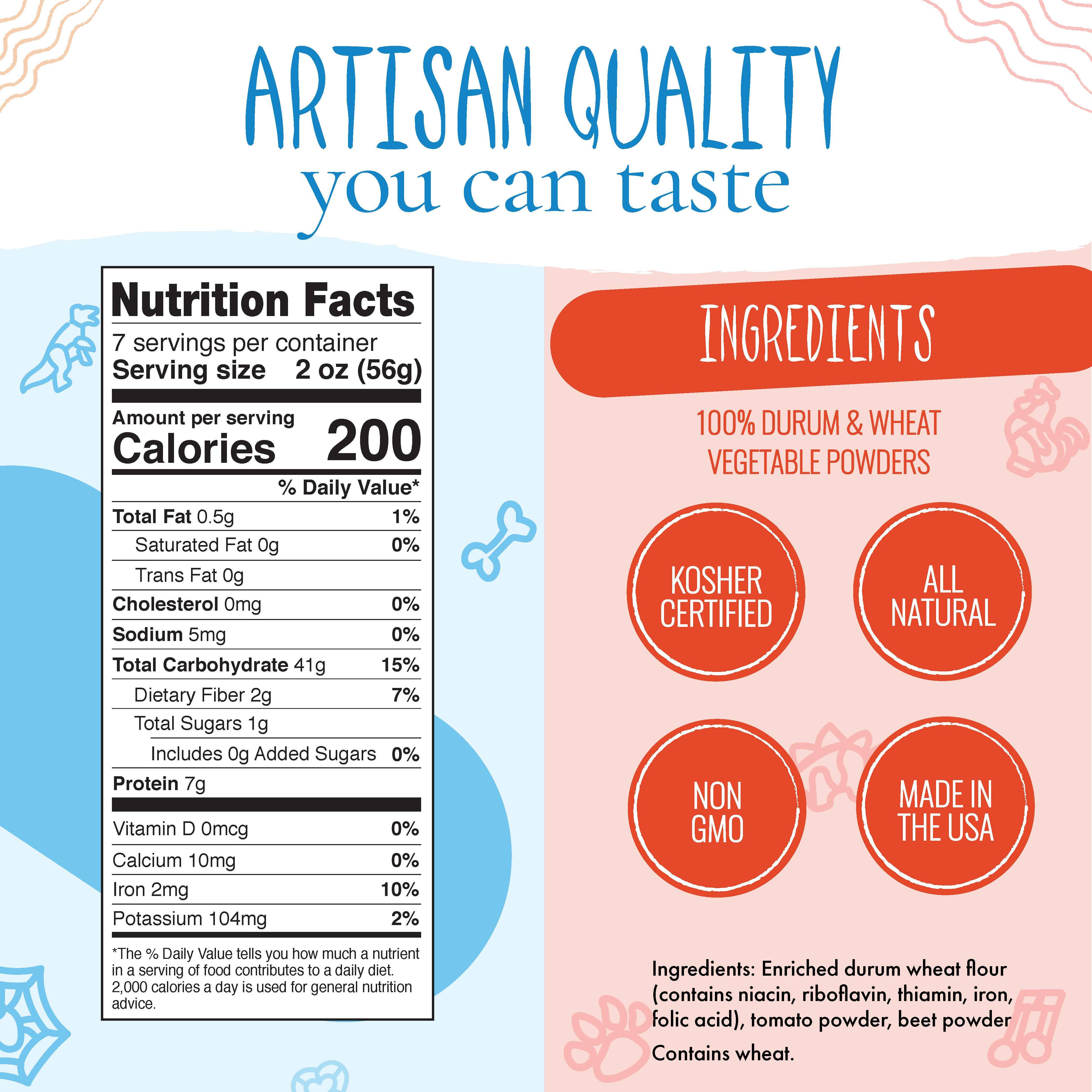 Nutrition Facts and Ingredients Label for Pastabilities Santa's Workshop Pasta
