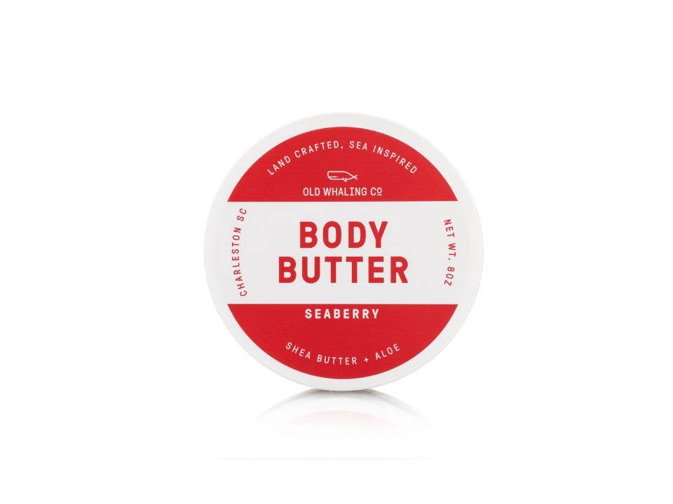 Seaberry 8oz body butter by Old Whaling Co in a plastic jar