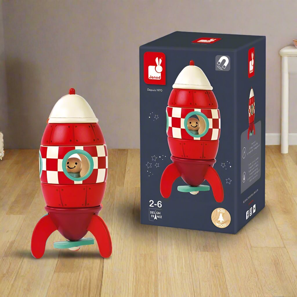 Small Magnetic Rocket by Janod - Magnetic Wooden Rocket Toy