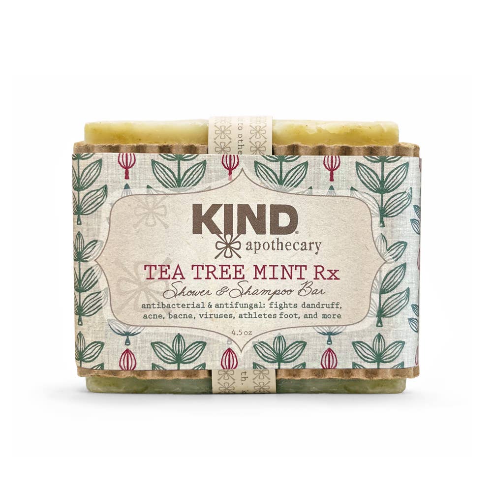Kind Apothecary Tea Tree Mint Rx Shower and Shampoo Bar in botanical packaging
