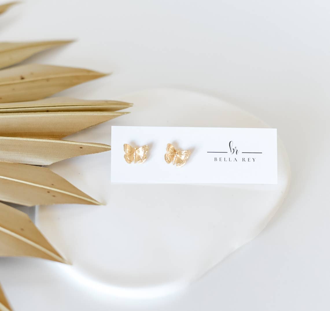 Another view of The Eva Butterfly Earrings by Bella Rey Jewelry — 18K Gold Plated Butterfly Stud Earrings