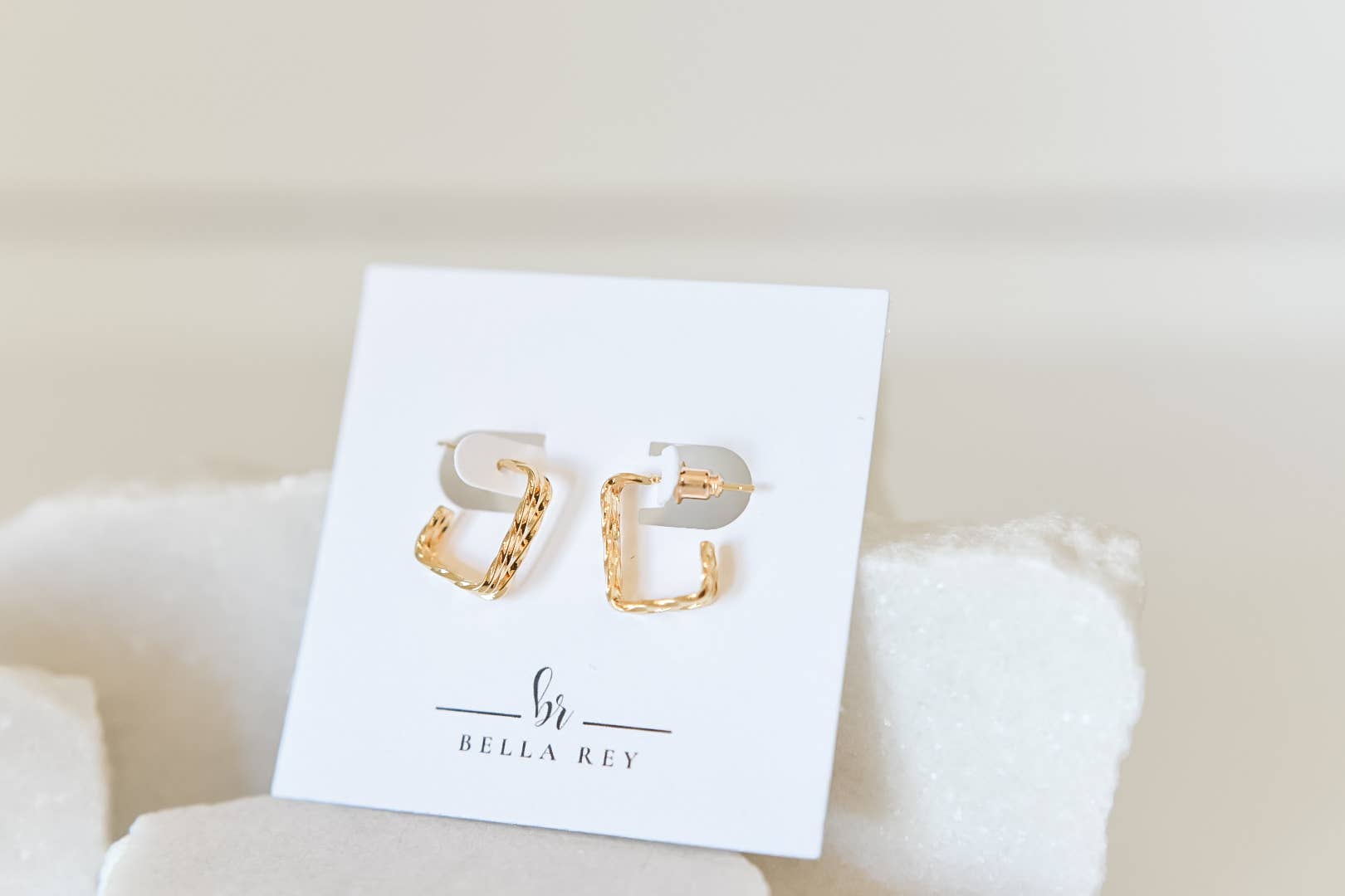 The Garner Hoop Studs by Bella Rey Jewelry – Gold Plated Square Hoop Studs