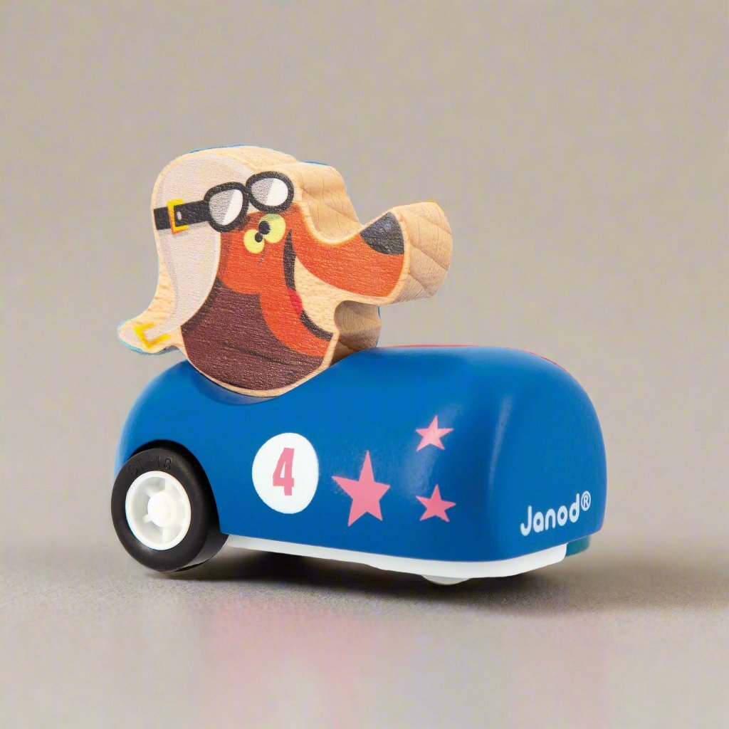 Dark Blue Wooden Pull-Back Car by Janod