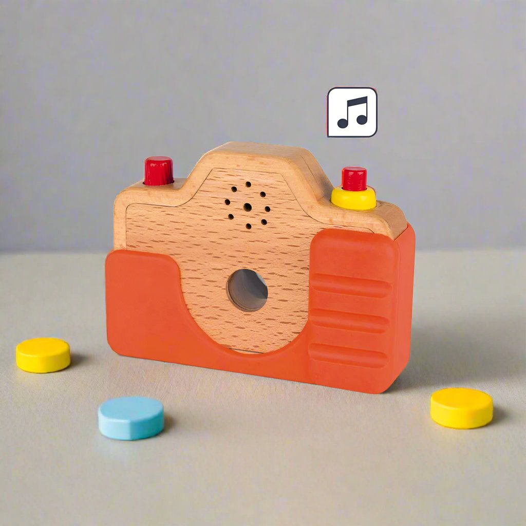 Back view of Wooden Sound Camera by Janod - Toy Camera for Toddlers