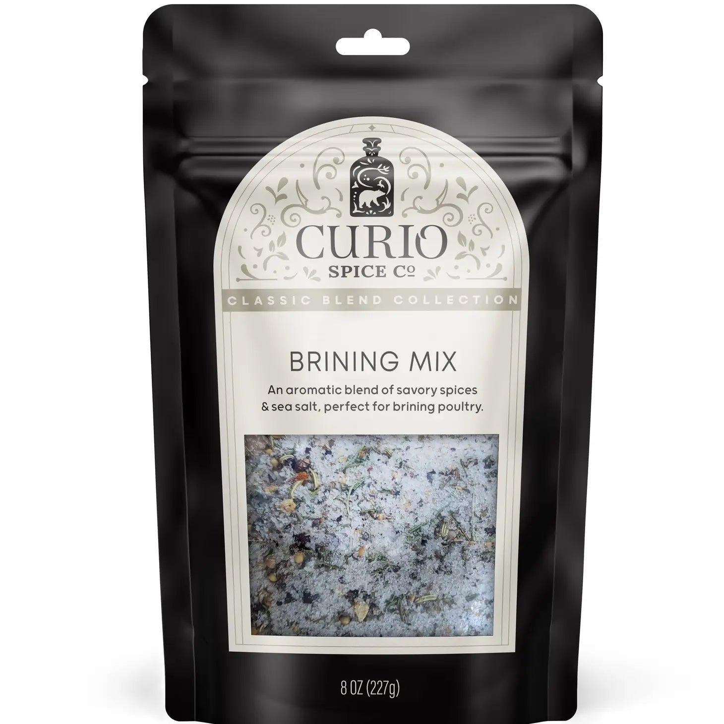 Curio Spice Co Brining Mix in a sealed pouch. 
