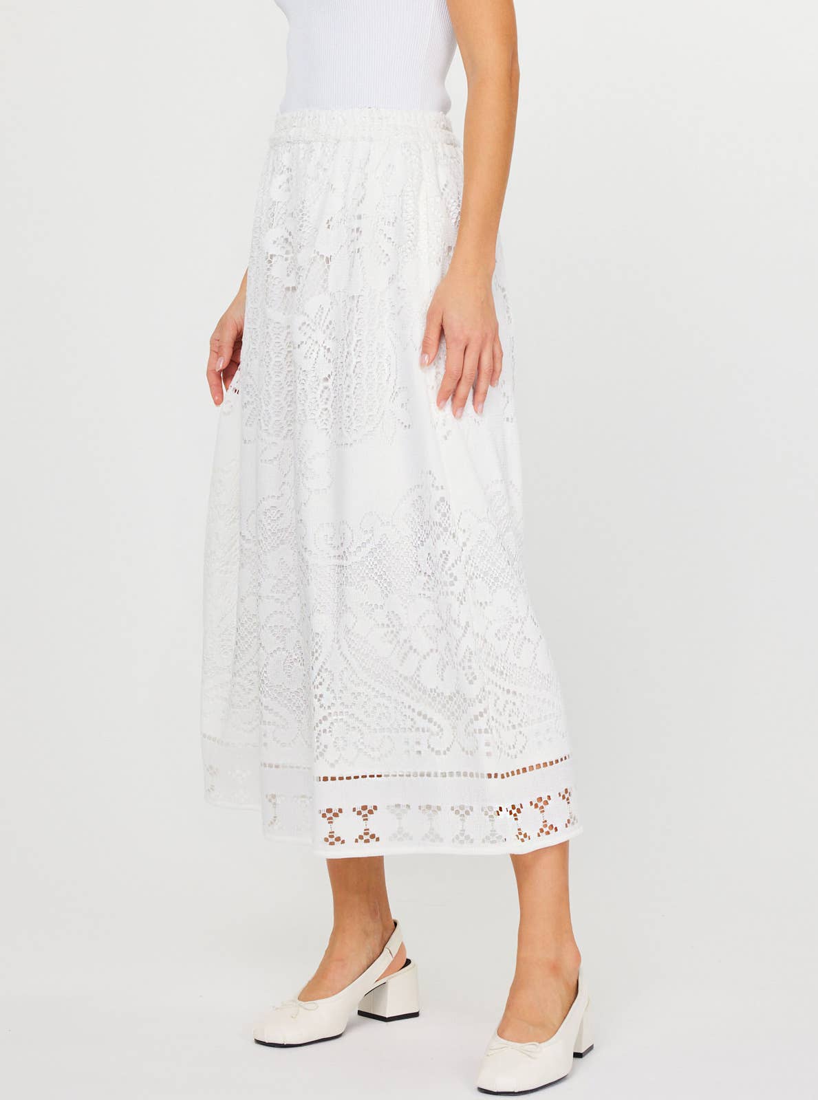 Lace Midi Skirt - Side View | Fully Lined Feminine Skirt