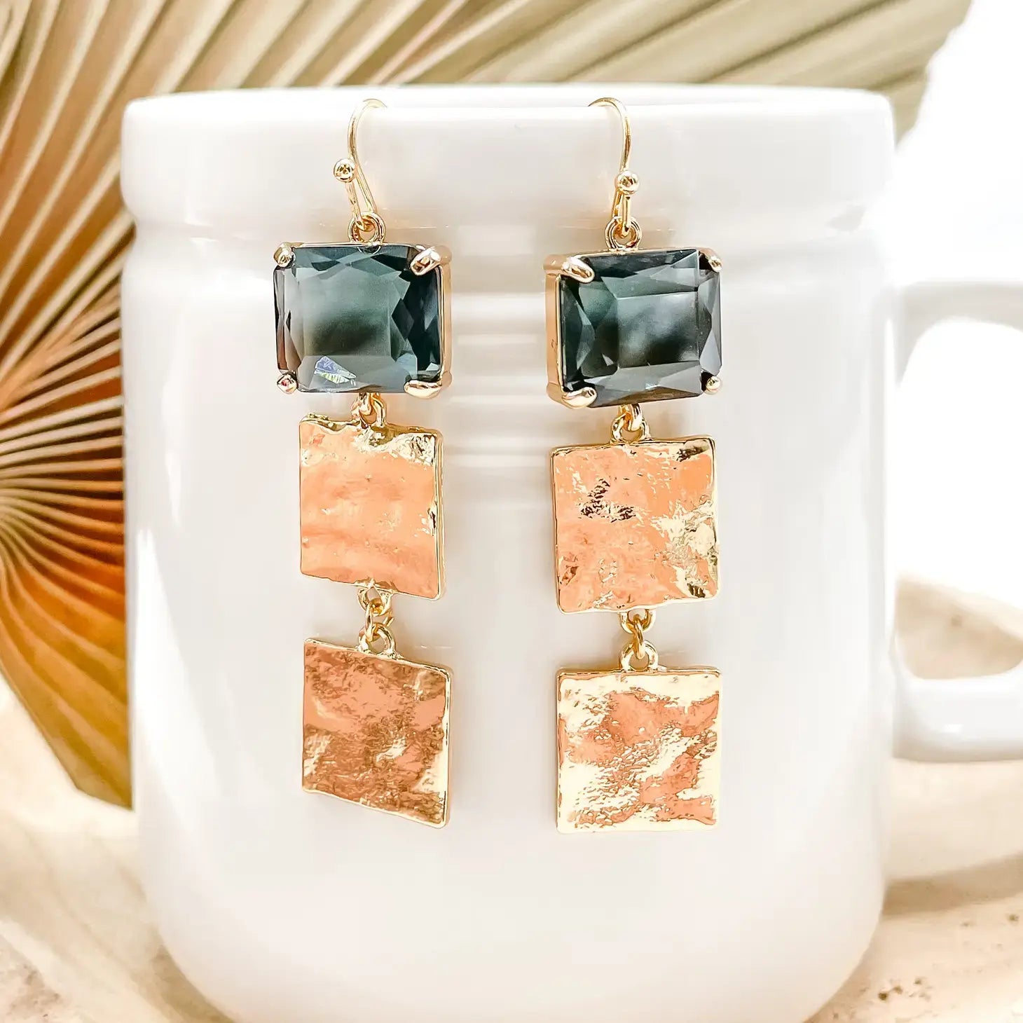 Decker Earrings by My Girl In LA are dangling style with a modern Black Gold finish. Earrings are also Sensitive Skin Friendly.