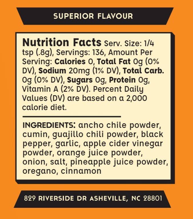 Nutrition label for Al Pastor Rub by Spicewalla – a Mexican street taco seasoning