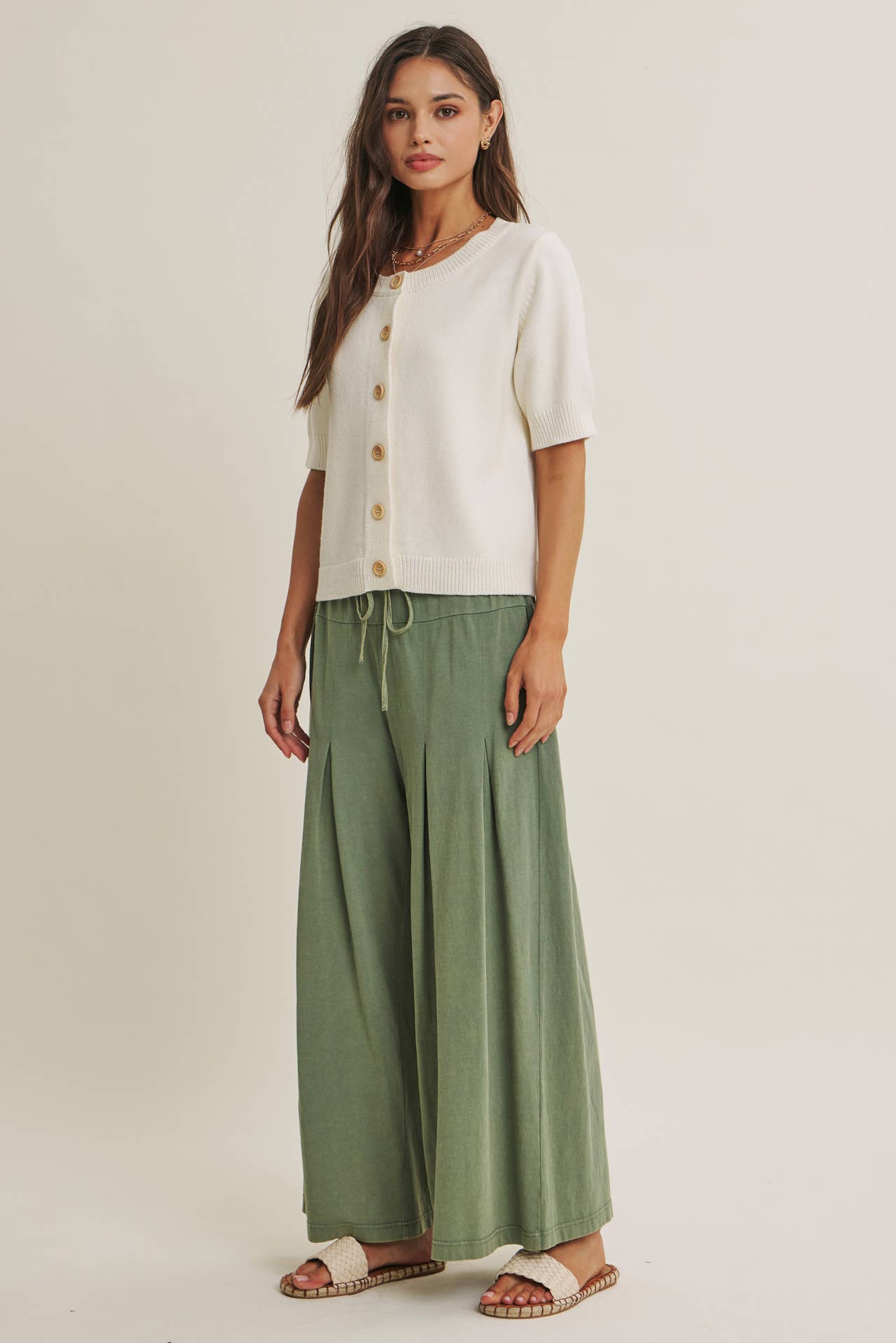 Cotton Knit Cardigan - Full Length View | Short Sleeve Knit