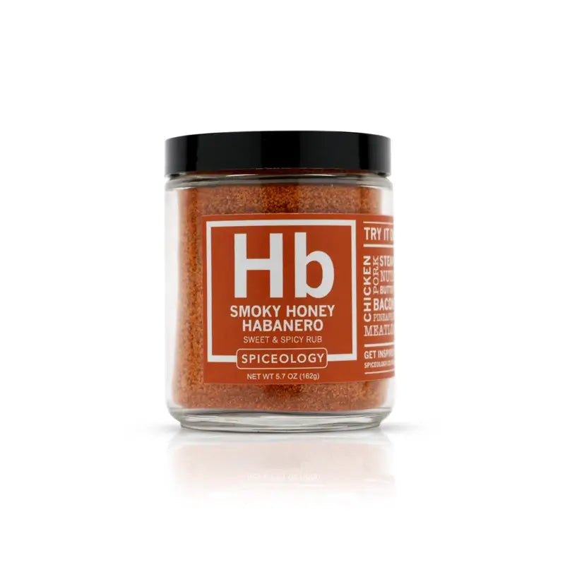 Spiceology Smoky Honey Habanero in a glass jar.
