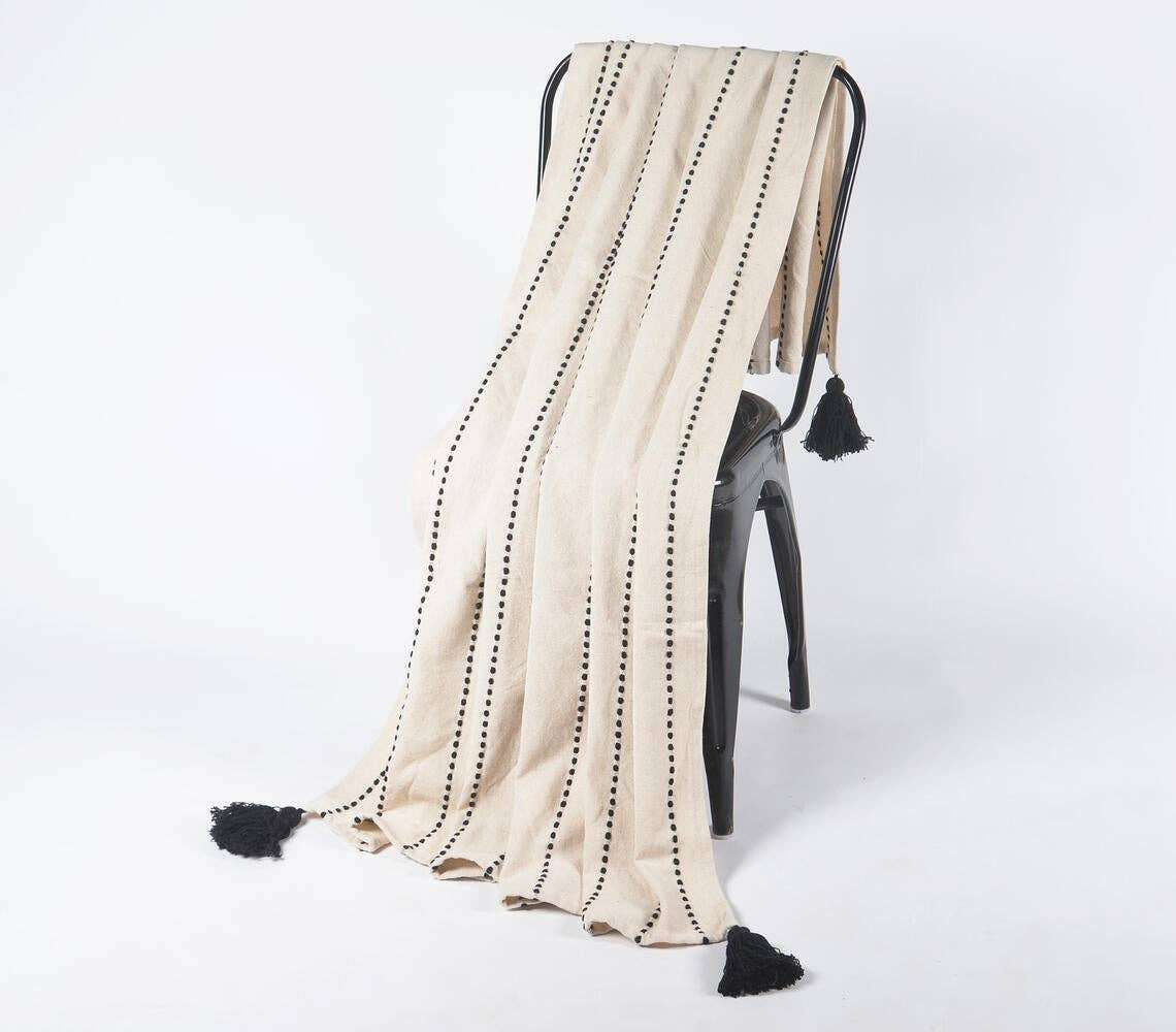 Handwoven Throw With Tassels - Artisan Cotton Blanket