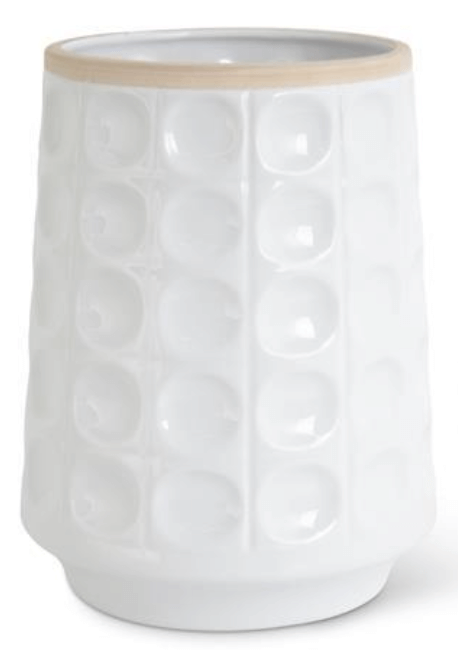 White Ceramic Reverse Hobnail Pot - Classic Textured Planters
