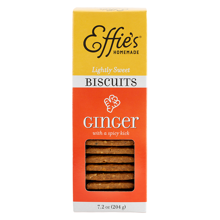 Ginger with a spicy kick biscuits inside a Effie Homemade box.