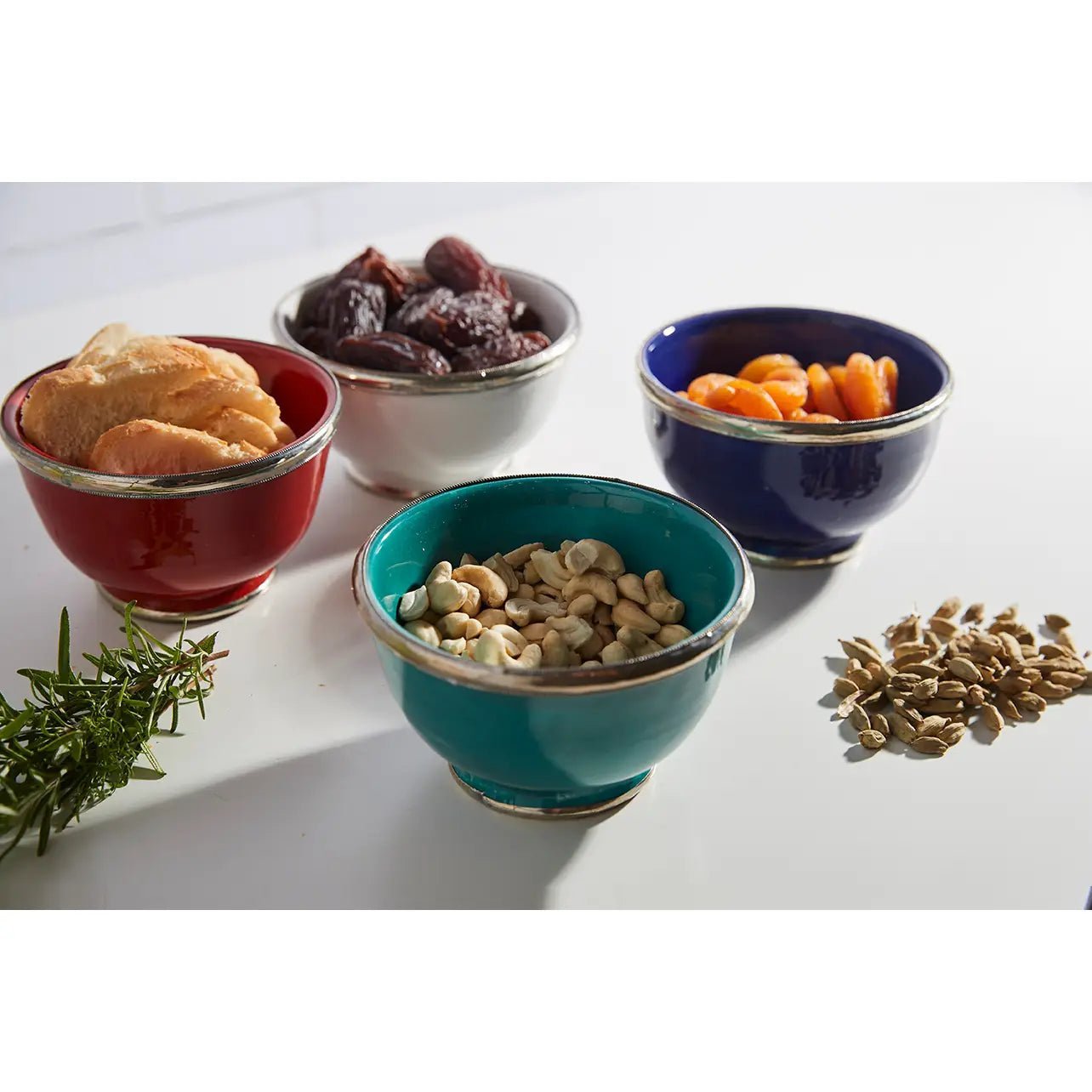 Moroccan Glazed Bowls with Berbe Silver Trim | Sudha's Emporium