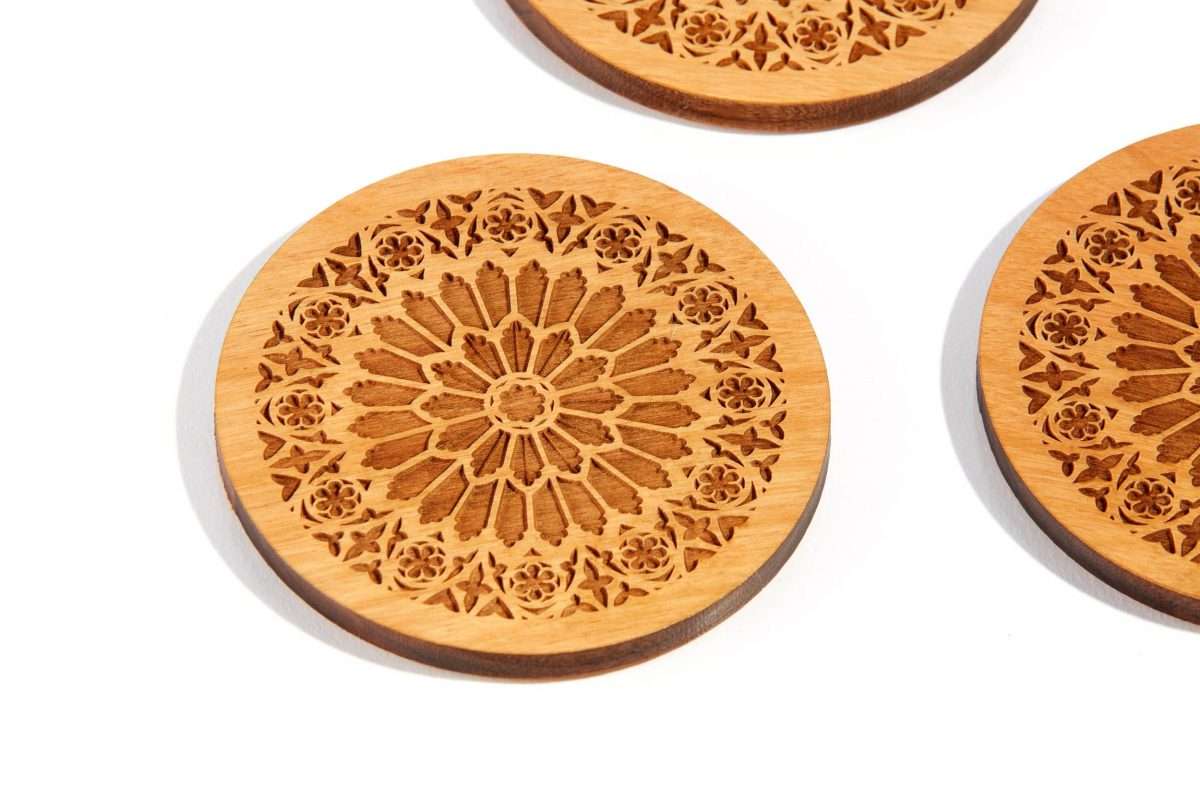 Natural Stained Glass / Alder Wood Coaster Set | Sudha's Emporium
