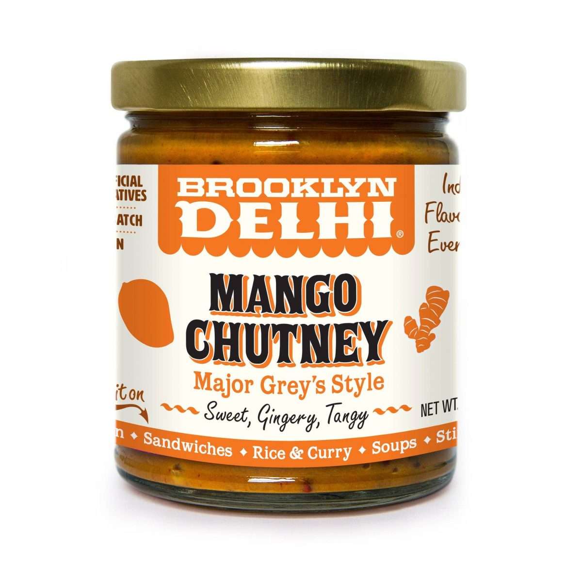 Brooklyn Delhi Sweet Mango Chutney in a glass jar.