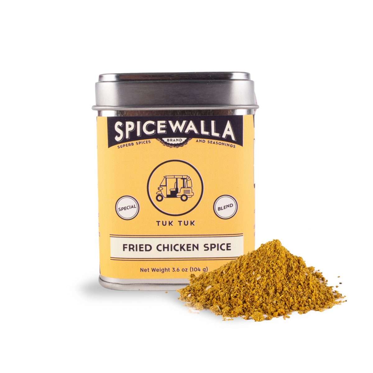 Spicewalla Tuk Tuk's Fried Chicken spice in a large tin.